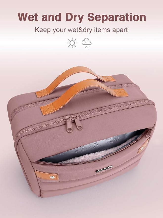 Women's Hanging Toiletry Bag, Waterproof Travel Cosmetic Organizer with Jewelry Storage, Large Capacity Makeup Case for Full-Size Skincare & Bathroom Essentials, Portable Cosmetic kit, Dark Purple