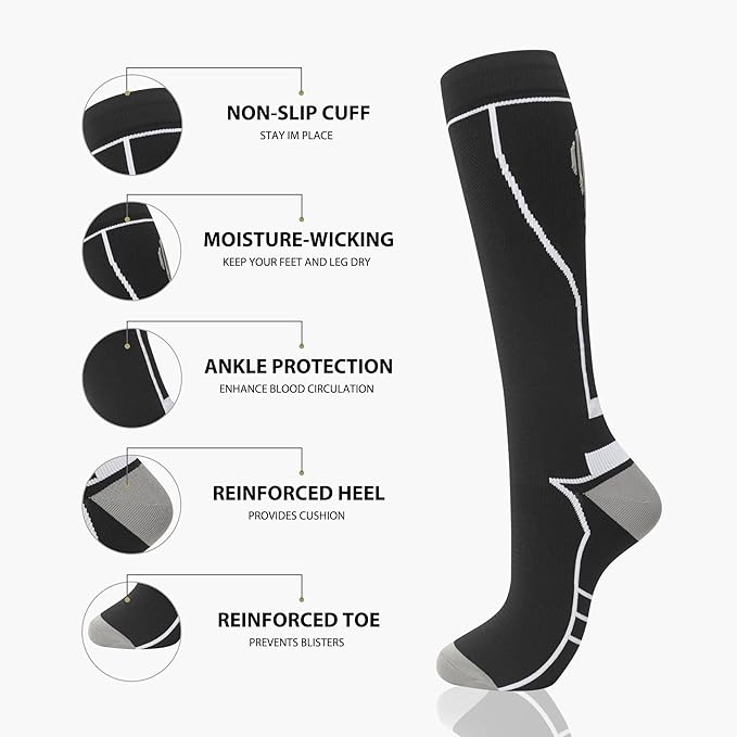Compression Socks for Women Men Circulation Knee High 8 Pairs for Nurses, Running, Travel, Athletic