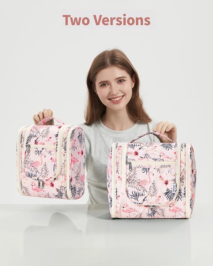 Narwey Small Hanging Toiletry Bag Women Travel Makeup Bag Organizer Toiletries Bag for Travel Size Essentials Accessories Cosmetics(Medium, Beige Bird)