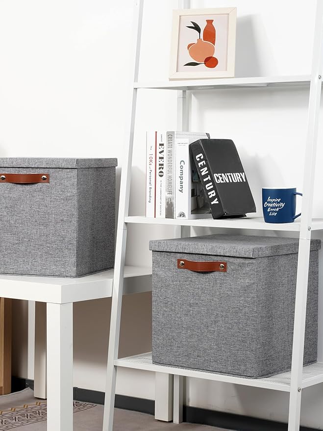 Temary Fabric Storage Bins with Lids 13 Inch Storage Cubes with Lid, Decorative Foldable Storage Boxes for Clothes, Closet Organizers (Grey, 13x13x13inch)