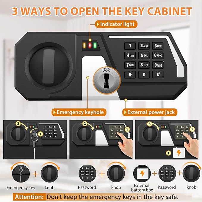 71 Keys Fireproof Key Lock Box, Anti-Theft Key Box Wall Mount with Adjustable Hook Plates, Key Tags and Side Opening, Key Safe Key Cabinet Key Organizer for Home Office Garage Rental Business