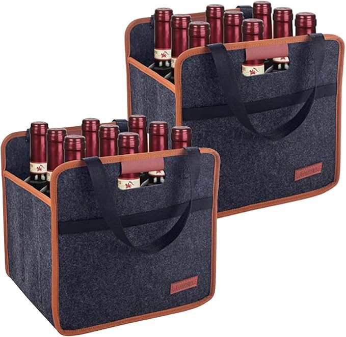 2 Pack 9 Bottle Wine Tote Bag, Insulated Thermal Padded Wine Carrier Tote, Reusable Wine Bags for Wine Bottles Travel, Camping and Picnic, Perfect Wine Lover Gift