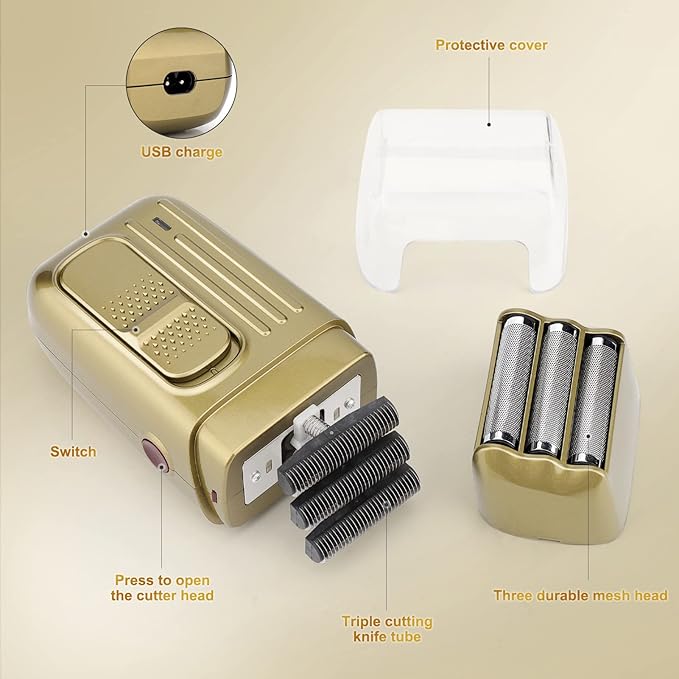 Hair Clippers for Men,Professional Cordless Barber Trimmer Set,Nose and Ear Hair Trimmer with Razor Replacement Head,USB Rechargeable Hair Cutting Grooming Kit-LED Display (Gold-1)