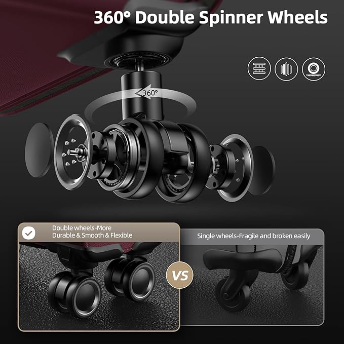 SHOWKOO Luggage Sets 3 Piece Softside Expandable Lightweight Durable Suitcase Sets Double Spinner Wheels TSA Lock Wine Red (20in/24in/28in)