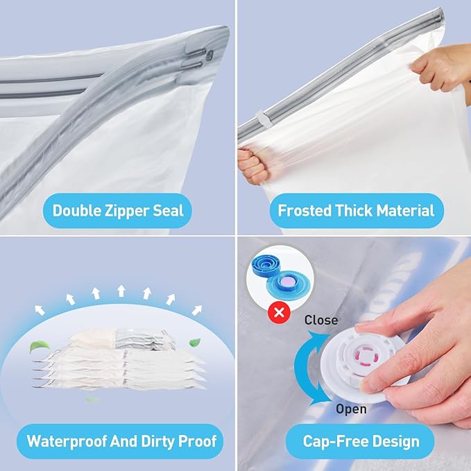 25 Pack Vacuum Storage Bags, Vacuum Sealed Storage Bags (3Jumbo/4Large/6Medium/6Small/6Roll), Space Saver Bag for Clothes, Blanket, Duvets, Pillows, Bedding,Comforters, Travel (Air Pump Not Included)