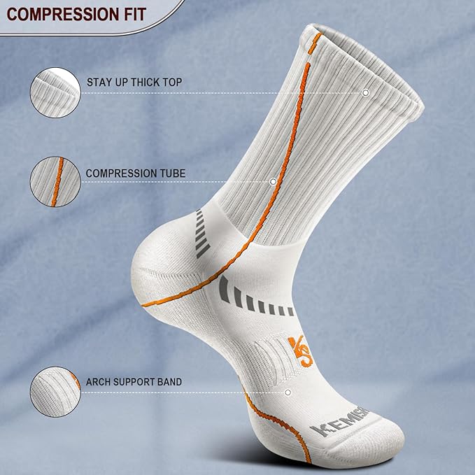 BULLIANT Compression Socks for Men 6Pairs, Athletic Crew Socks Cushioned For Men Sports Running-Arch Support