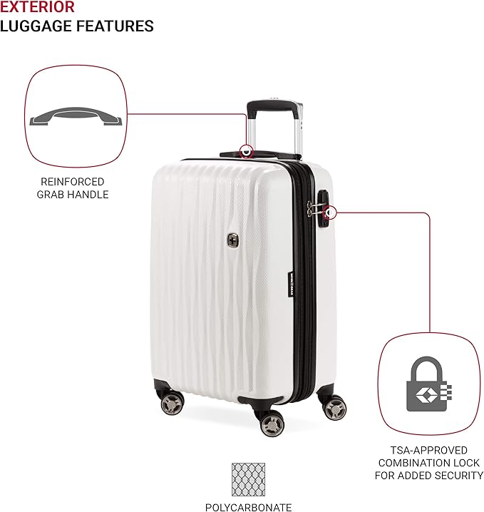 SwissGear 7272 Energie Expandable Hardside Luggage with Spinner Wheels and TSA Lock, White, Carry-On 19-Inch