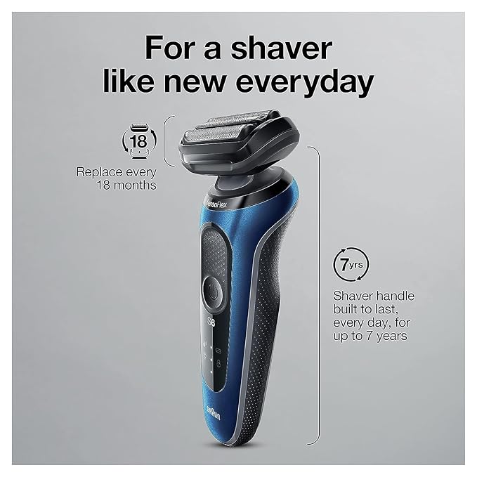 Braun Series 6 6040cs Electric Shaver with Charging Stand, Precision Trimmer, Wet & Dry, Rechargeable, Cordless Foil Shaver, Blue