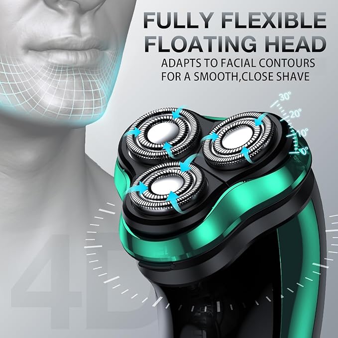 Electric Razor for Men, Rechargeable Shaver with Charging Stand, Cordless Wet & Dry Waterproof Razor with Pop-up Trimmer (Green)