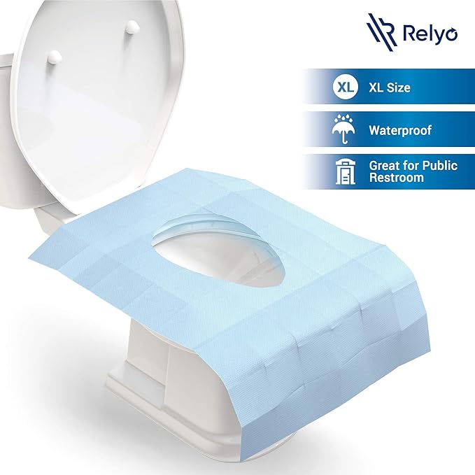 20 Pack XL Disposable Toilet Seat Covers – Waterproof Toilet Cover Sheets with Adhesive Tabs for Adults, Kids & Toddlers, Travel, Public Restrooms, Airplane, Camping