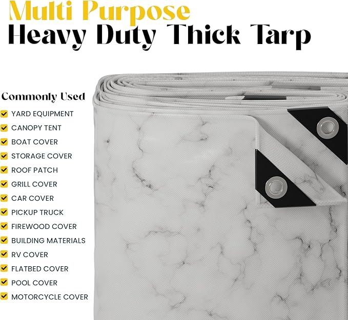 Core Tarps Extreme Heavy Duty 20 Mil Tarp Cover, Waterproof, UV Resistant, Rip and Tear Proof, Poly Tarpaulin with Reinforced Edges for Roof, Camping, Patio, Pool, Boat (Marble/White 18′ X 24′)