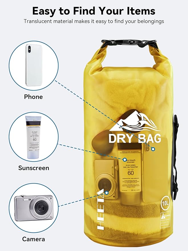 HEETA Dry Bag Waterproof for Women Men, 5L/10L/20L/30L/40L Roll Top Lightweight Dry Storage Bag Backpack with Phone Case for Travel Swimming Boating Kayaking Paddle Board Camping Beach Accessories