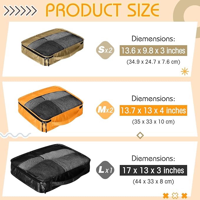 5 Pcs Packing Cubes for Suitcase Large Travel Cubes Carry on Luggage Organizer Bags for Clothes Accessories(Mixed,Apricot)