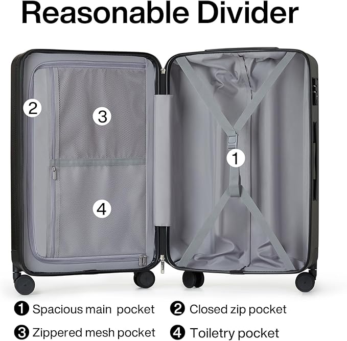 Hanke Luggage Sets 2 piece Carry On Luggage with Wheels PC Hard Shell Suitcases Lightweight Checked Travel Luggage Large Travel Suitcase Woman Men 20/29 Inch(Jet Black)