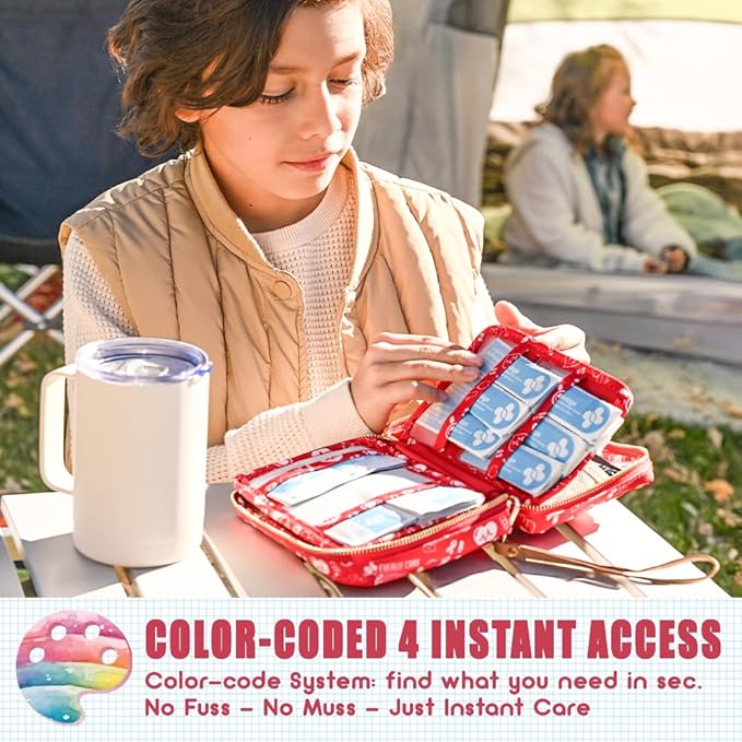 EVERLIT Care Rescue Pack | Family-Friendly First Aid Kit for Kids with 200 Pcs Medical Supplies | Travel-Friendly Compact Storage Bag for Home, Car, Travel, Camping, Adventure (Original)