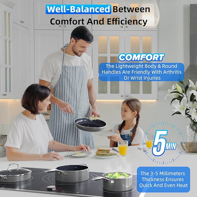 Deluxe DUXANO 14PC Healthy Pots and Pan With 9H Anti-scratch Coating, 2-Layer Non-Stick Ceramic&PFAS Free, Sensitively&Evenly Induction Cooking, Enhanced Flavor with Infrared Cookware, Dishwasher Safe