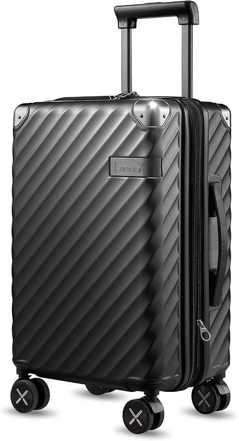 LUGGEX Luggage with Spinner Wheels, Polycarbonate Expandable Hard Shell Suitcase, Carry On 20 Inch, Black