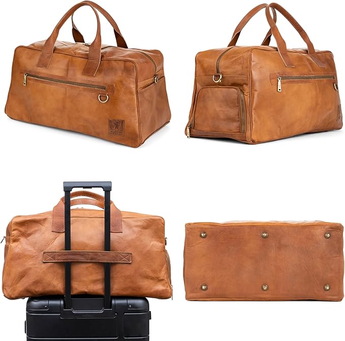 Berliner Bags Vintage Genuine Leather Duffle Austin XL for Travel or the Gym, Weekender Bag with Shoe Compartment, Overnight Bag for Men and Women - Brown