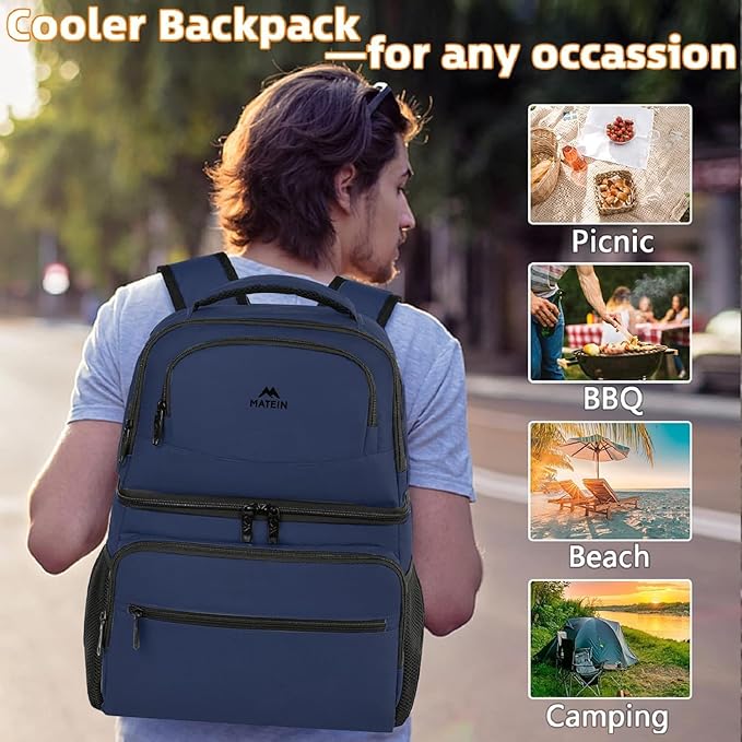 MATEIN Cooler Backpack, 26 Cans Insulated Lunch Backpack for Men Women, Leakproof Double Layer Lunch Cooler Bag Lightweight Soft Lunch Backpack with Cooler Compartment, Beach Camping Hiking Beer Gifts