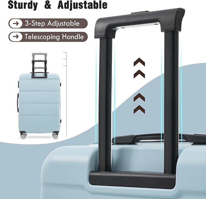 Merax Luggage Sets of 3 Piece Carry on Suitcase Airline Approved,Hardcase Suitcase Set with Double Spinner Wheels,Light Blue
