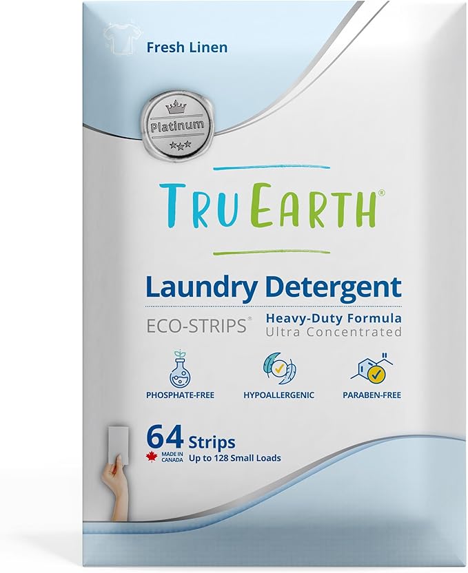 Tru Earth Platinum - Heavy Duty Laundry Detergent Sheets - Up to 128 Loads (64 Count), Fresh Linen Scent - Ultra-Concentrated Formula - Eco-Friendly Laundry Sheets