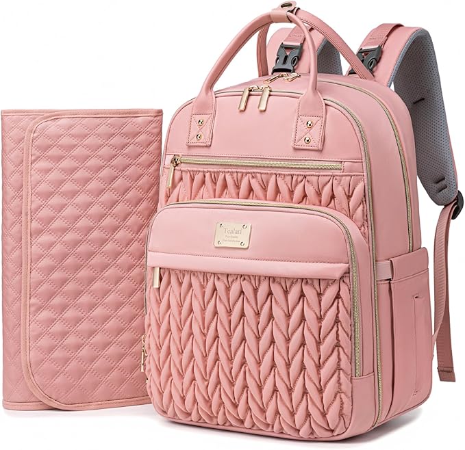 Diaper Bag Backpack,Stylish Baby Diaper Bag,Waterproof Travel Diaper Backpacks Baby Bags with Changing Pad,Stroller Straps,Insulated Pockets (Pink)