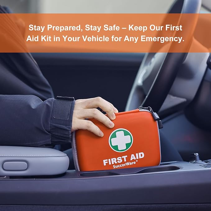 150 Pieces Mini First Aid Kit - Small Medical Kit with Hard Shell - Emergency First Aid Kit for Car, Travel, Home, Outdoor, Office, Camping, Hiking (Orange)