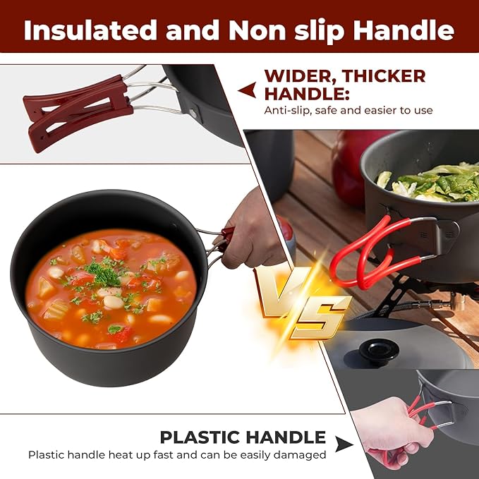 Bulin 24/13/11/8/4 PCS Camping Cookware Mess Kit Lightweight Backpacking Cooking Set Outdoor Cook Gear for Family Hiking, Picnic(Kettle, Pot, Frying Pan, Bowls, Plates, Spoon)