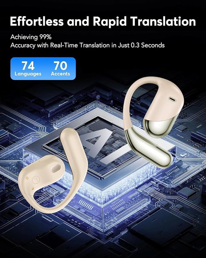 AI Translation Earbuds Real Time - Audifonos Traductores Inglés Español, 3-in-1 Translator Device, Supports 144 Languages & Accents, Open Ear Earbuds with Charging Case