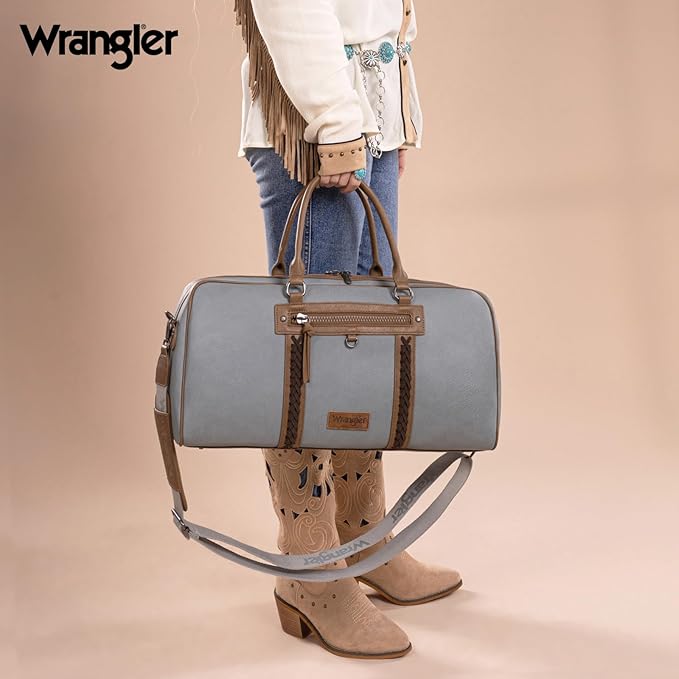 Wrangler Travel Duffel Bag Large Weekender Bag for Women Designer Carry on Overnight Bag for Trips Leather Luggage Bag Jean WG185-5110JN