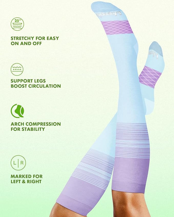 Bamboo Viscose Compression Socks for Women Men 2 Pairs 15-20mmHg Knee High Compression Socks Travel Nurse