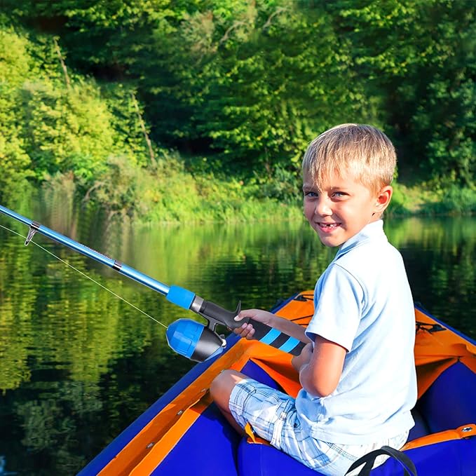 PLUSINNO Kids Fishing Pole, Portable Telescopic Fishing Rod and Reel Combo Kit - with Spincast Fishing Reel Tackle Box for Boys, Girls, Youth