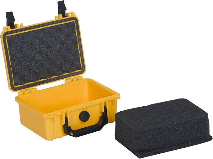 MEIJIA IP67 waterproof hard compact case,Customizable Fit Foam,8.12”x6.56”x 3.56”,Fit Use of Drones, Cameras,Equipments,lens (Yellow)