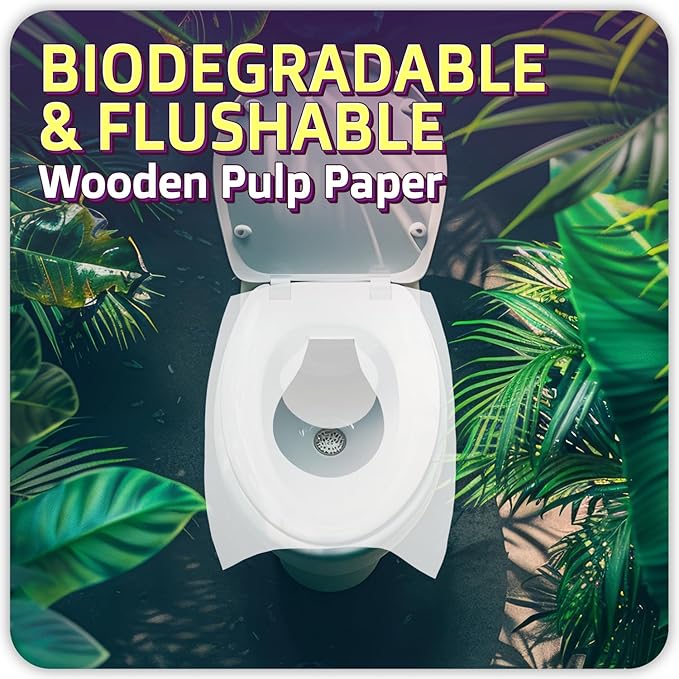 50 Pcs Disposable Toilet Seat Cover - Biodegradable and Flushable Toilet Seat Liners for Public Toilets | Compact One Size Fits All Travel Essentials Toiletries Covers | FIFCO
