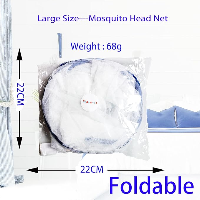 CMINGJ Portable Mosquito Head Net Foldable Pop-Up Travel Essentials Mosquito Net for Bed Free Installation-Large Size Suitable for Bedroom, Camping, nap (Large)
