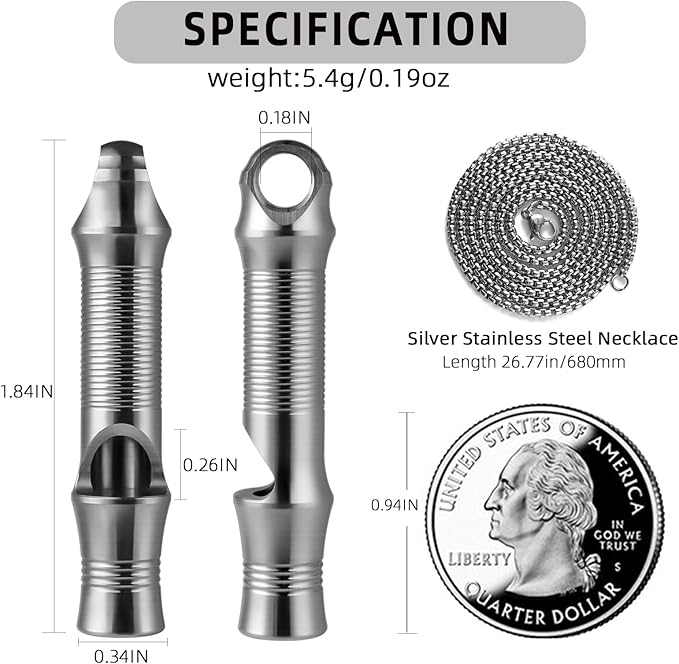 TISUR Titanium Emergency Whistle,EDC Safety Whistles Necklace Loud up to 120db,Survival Whistles for Survival,Hiking,Camping,Pets Training