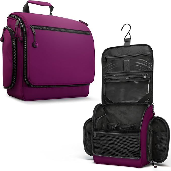 VENTURE 4TH Hanging Travel Toiletry Bag for Women & Men - Travel Organizer with Expandable Compartments & Removable Clear Pouch for Toiletries (Purple)