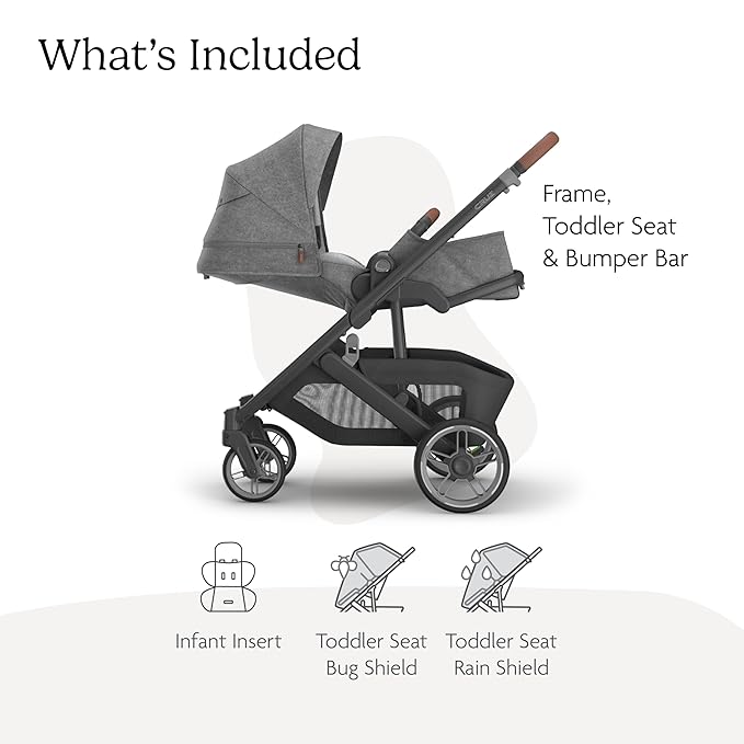 UPPAbaby Cruz V3 Stroller - from Birth + Car Seat Compatible - Full-Size, Reversible Seat - Infant Insert, Bug and Rain Shields Included - Greyson (Charcoal Mélange/Carbon Frame/Saddle Leather)