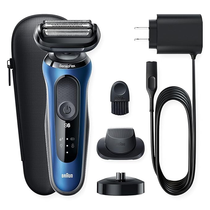 Braun Series 6 6040cs Electric Shaver with Charging Stand, Precision Trimmer, Wet & Dry, Rechargeable, Cordless Foil Shaver, Blue