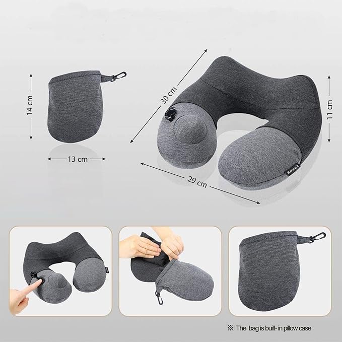 Inflatable Travel Neck Pillow, Best Airplane Neck Pillow for Long Flight Sleeping,Soft 100% Cotton Travel Pillow for Plane Head Rest, Portable Traveling Essentials