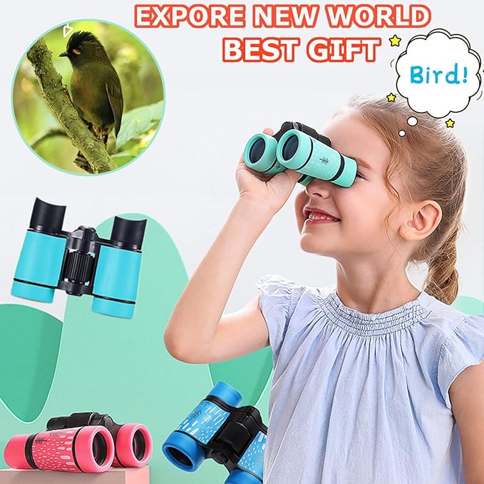 Kids Binoculars Best Gifts for 3-12 Years Boys Girls High-Resolution Optics Shockproof Mini Compact Binocuolar Toys Folding Small Telescope for Bird Watching Camping Outdoor Play