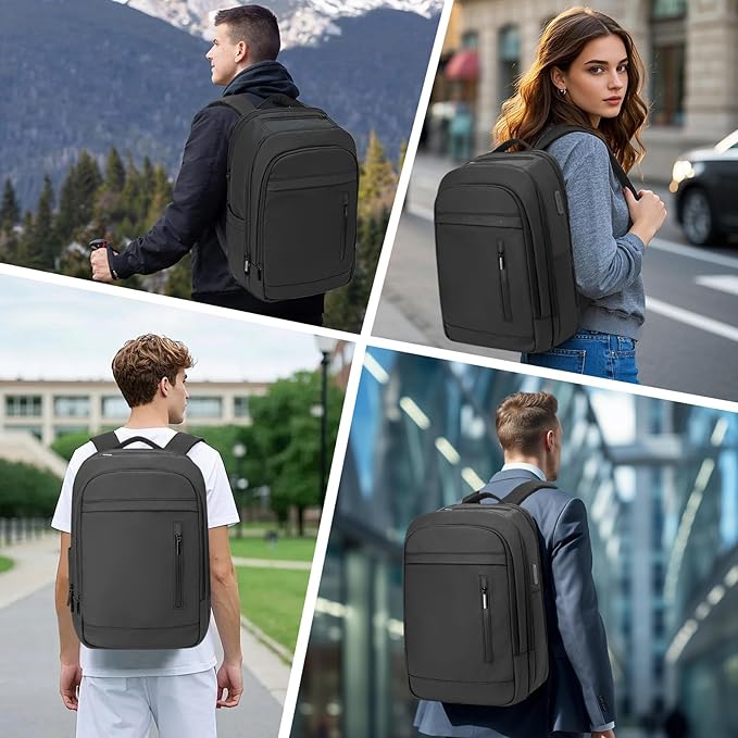 Laptop Backpack for Men Business Travel Laptop Backpack with USB Charger Lightweight Anti-Theft Water-Resistant Fits 15.6 Inch Laptop for Travel Daily Work Office College with Small Bag-Black