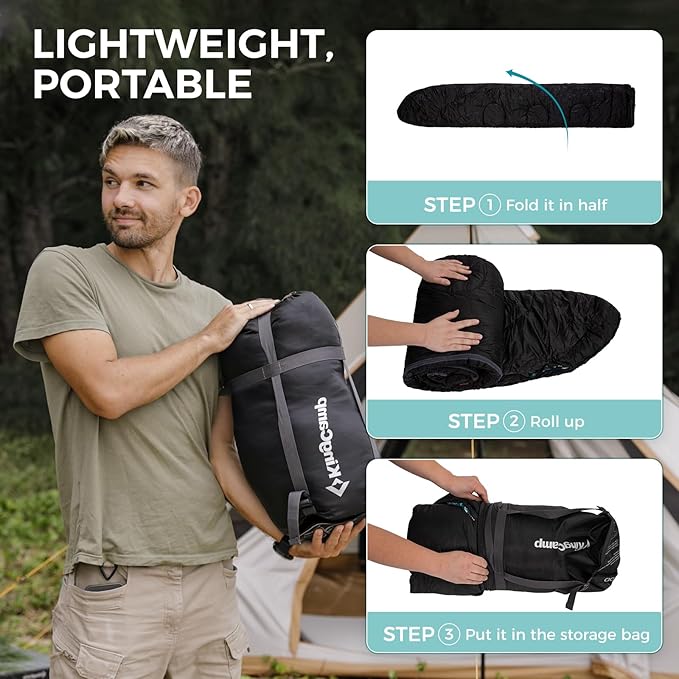 KingCamp Sleeping Bag for Adults, Cold Weather & Warm XL Big and Tall Flannel Sleeping Bags with Compression Sack Portable Waterproof Essentials Gear Accessories for Outdoor Camping