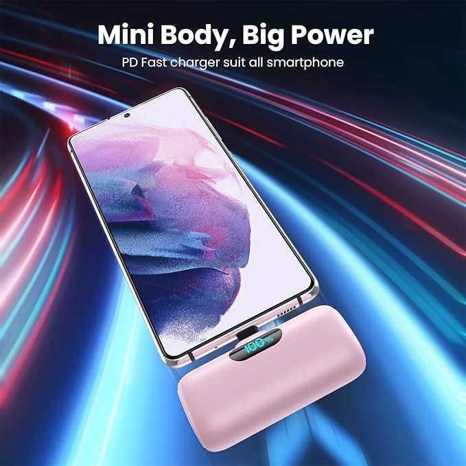 [2-Pack] Mini Portable Charger 5000mAh Power Bank,3A PD USB C Cell Phone Portable Power, LCD Display Battery Pack Compatible with iPhone 16/15/15 plus/15 pro/15 pro Max/Android/Samsung/Moto/LG etc