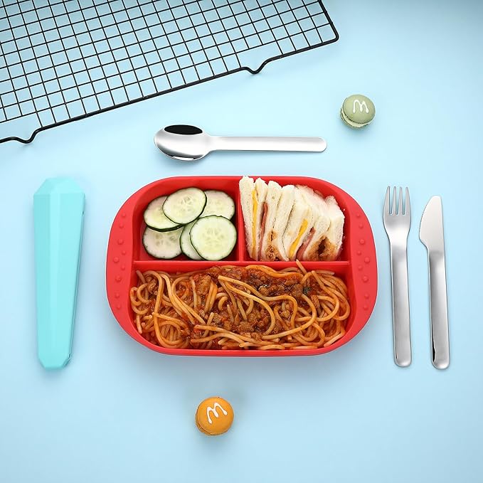 DEVICO Travel Utensils with Case, Reusable Camping Silverware Cutlery, 18/8 Stainless Steel Portable Fork Spoon Knife Set for Lunch Picnic School Workplace (Teal)