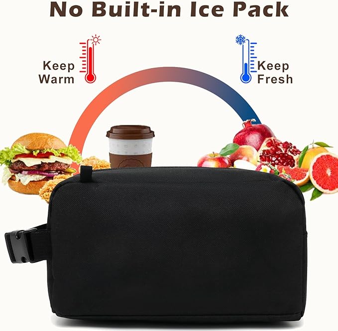 FlowFly Small Insulated Lunch box Portable Soft Bag Mini Cooler Thermal Meal Tote Kit with Buckle for Work, BlackWithBuckle