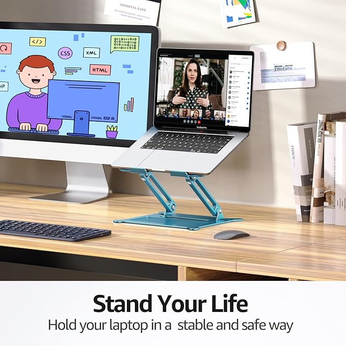 Urmust Laptop Notebook Stand Holder Adjustable Ultrabook Stand Riser Portable Compatible with MacBook Air Pro HP Dell XPS Lenovo All laptops 10-15.6"(Blue)