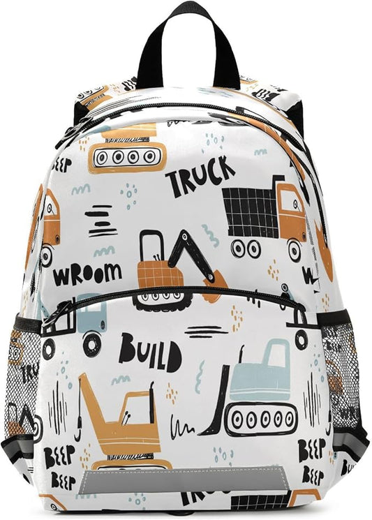 Transport Truck Excavator Toddler Backpack Boys Girls Kids Preschool Bookbag School Children Bag with Leash Travel Casual Daypack Kindergarten Elementary Schoolbag for Nursery Junior Primary Students