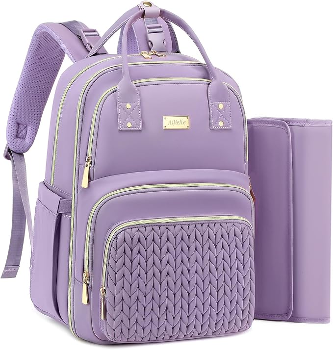 Diaper Bag Backpack - Large Multi functional, Boys, Girls & Baby Travel Essentials Tote with Changing Pad, Insulated Pockets, Stroller Straps, Waterproof - Baby Backpack for Mom & Maternity (Purple)