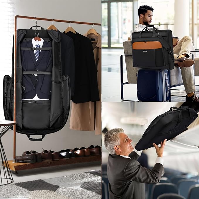 Garment Bag Travel Suit Bag for Men Large 40-Inch Carry on Garment Bag Up to 3 Suits for Business Trips,2 in 1 Hanging Suitcase Luggage Bags for Travel,Foldable Carry On Bag Fits 15.6Inch Laptop,Black
